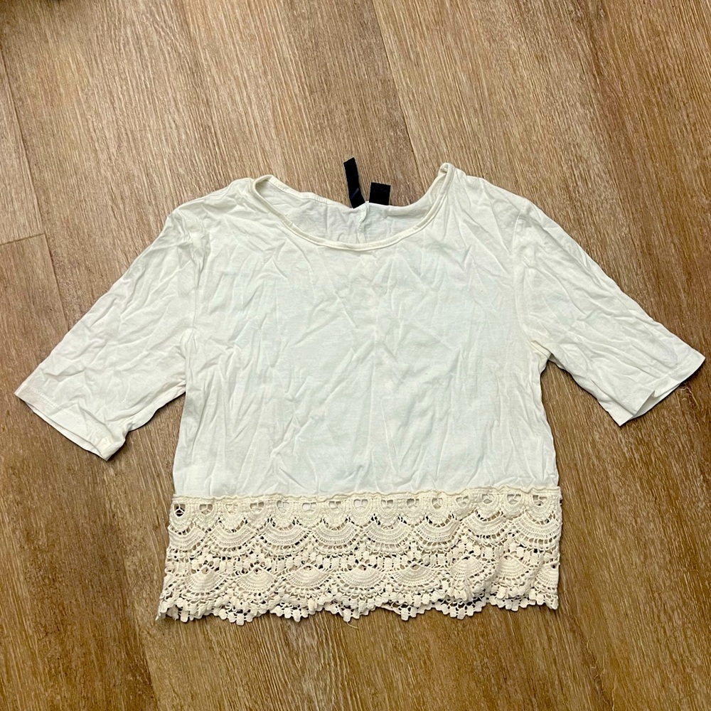 White / ivory / off white crop top with lace
